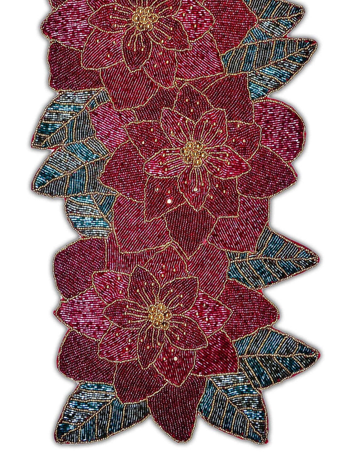 Beaded Christmas Floral Table Runner 13x36 Inch V80688