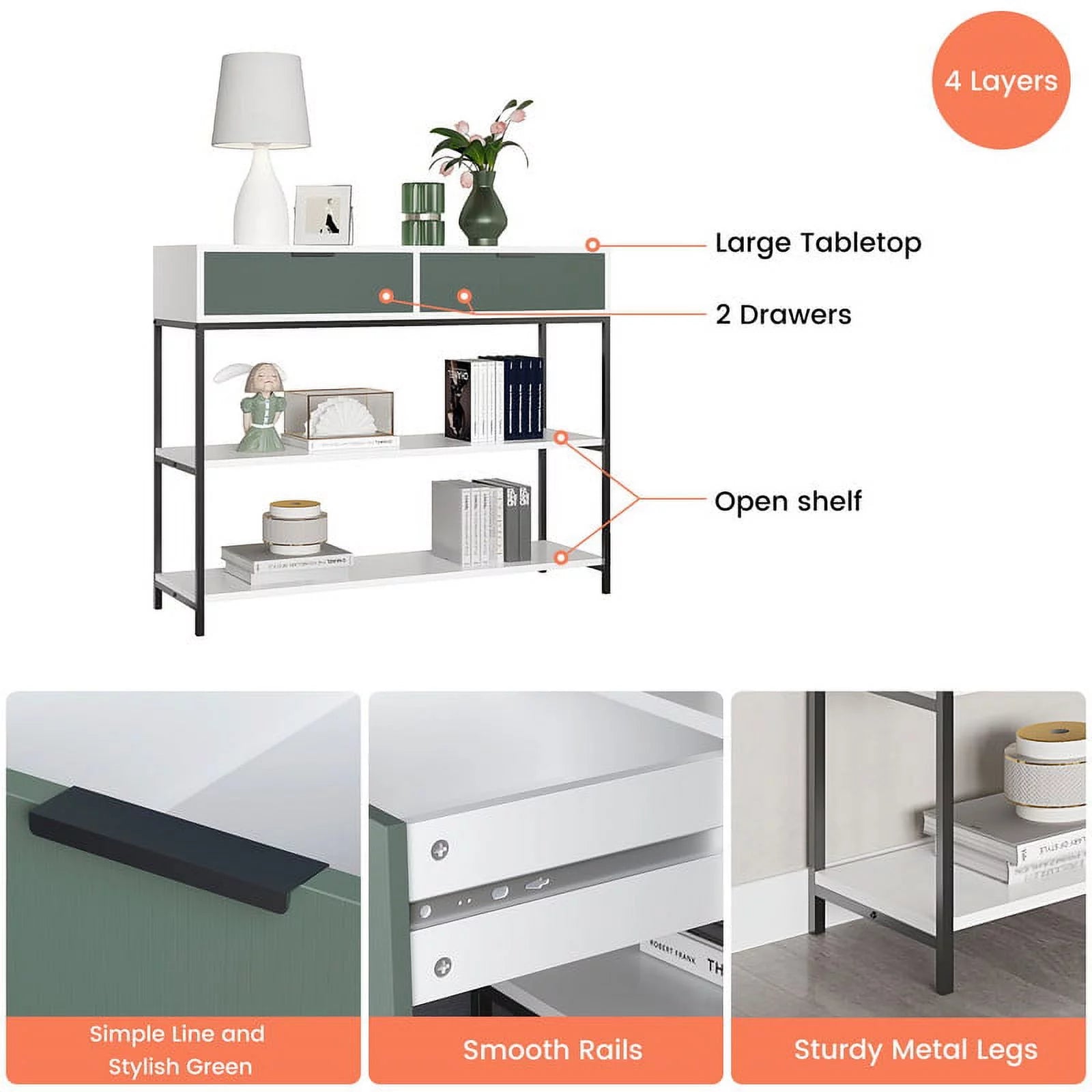 Wood Console Table with Steel Frame and Shelves E564619