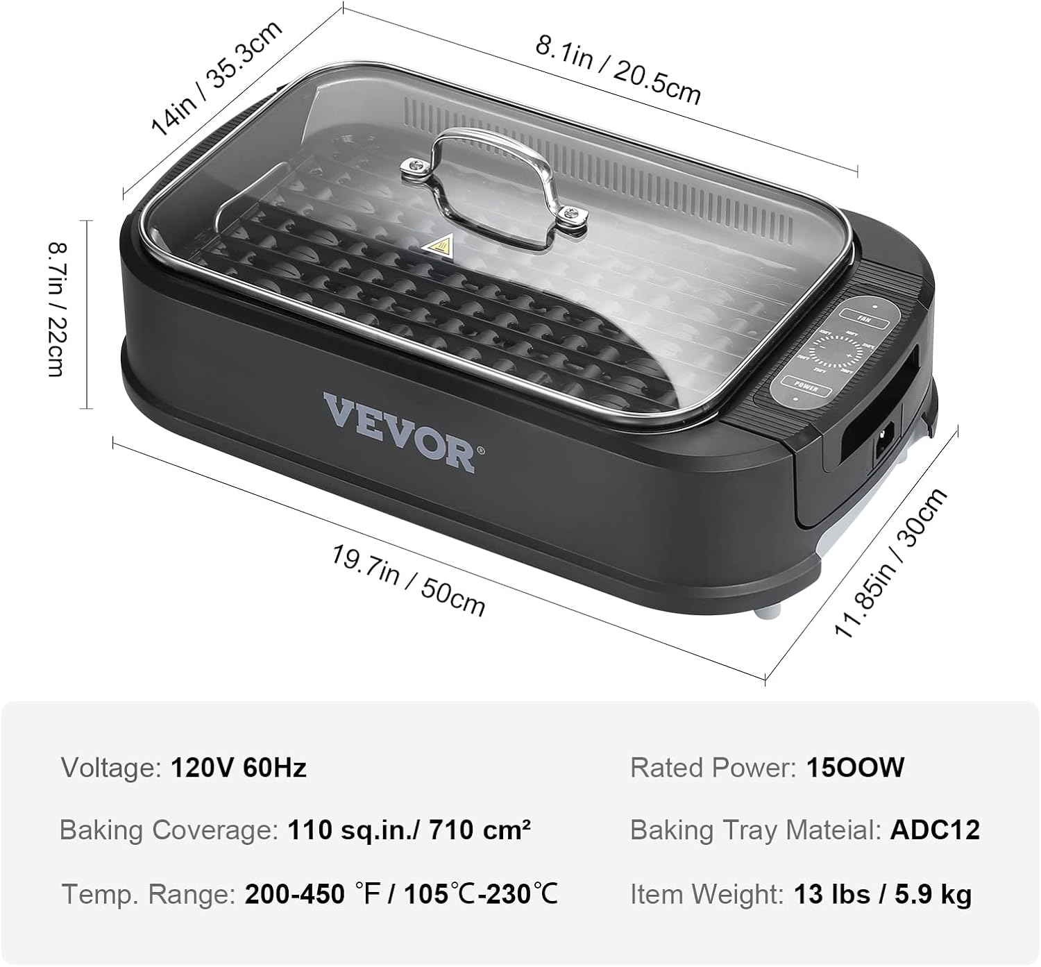 Smokeless Indoor Electric Grill with Non-Stick Surface C8723