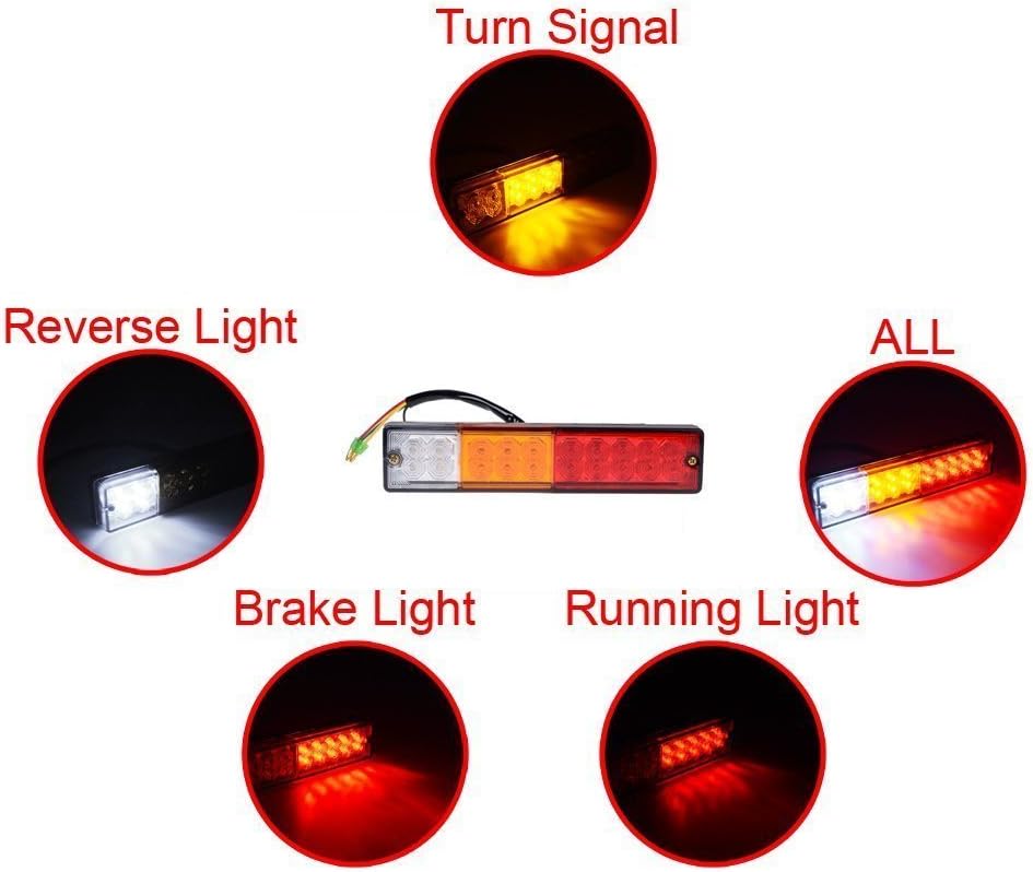 20-LED Truck Trailer Tail Light with Turn Signal, Brake, Reverse, Waterproof (Pack of 2) J943
