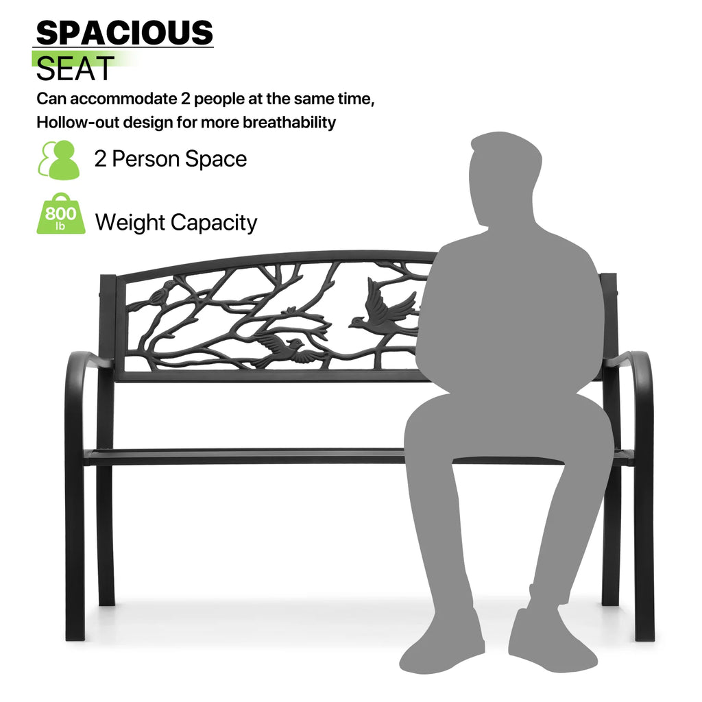 Outdoor Cast Iron Patio Bench with Bird Design Backrest Z971510