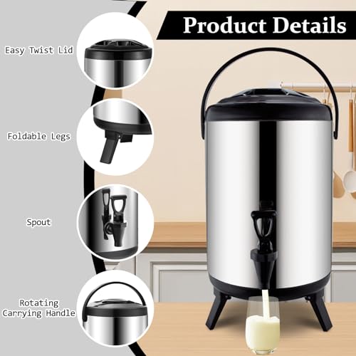 Stainless Steel Insulated Beverage Dispenser, 2.64 Gallon for Hot and Cold Drinks R13030