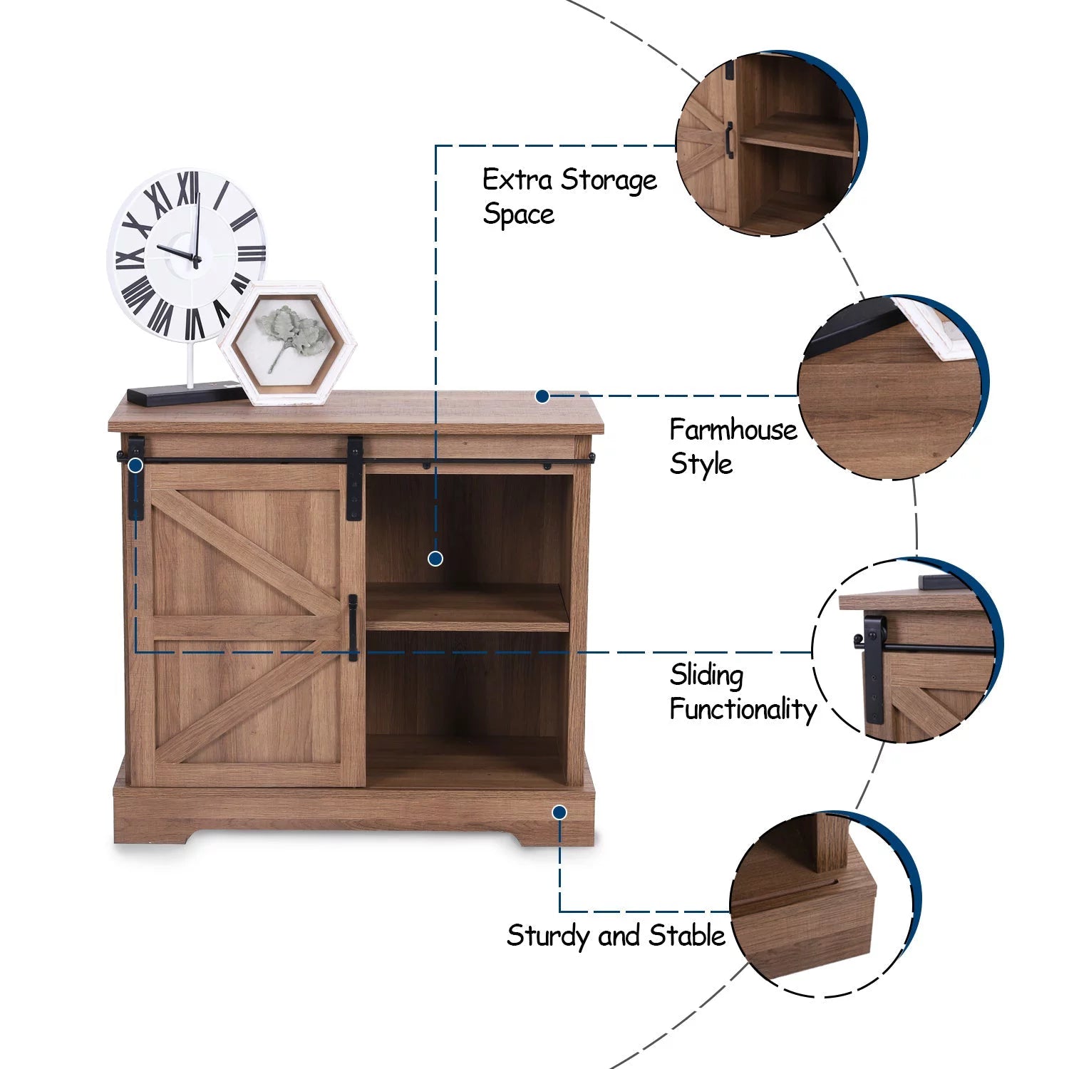 Farmhouse Sliding Barn Door Storage Cabinet Sideboard V1838