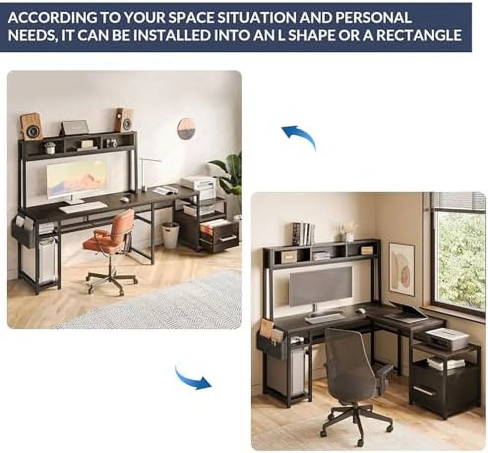 Computer Desk with Monitor Stand and File Cabinet, L-Shaped Desk for Home Office N921865