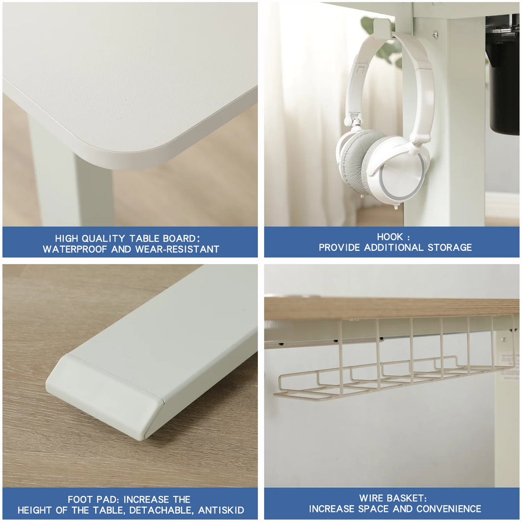 Electric Height Adjustable Standing Desk, 63x30 Inches, White Oak H411