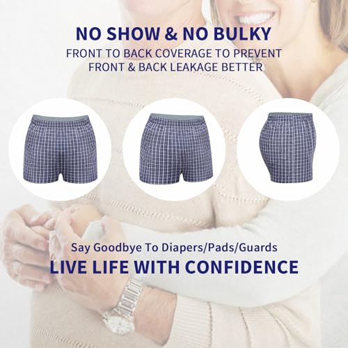 Men's Washable Incontinence Boxer Briefs, Leak Proof, 2 Pack C2788