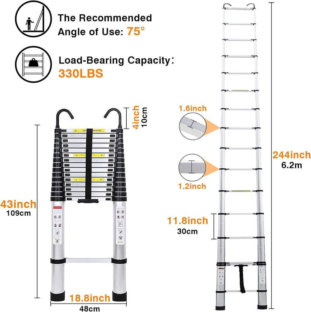 Telescoping Ladder 20 FT Portable Extension Ladder, Anti-Slip Folding Attic Ladder, Heavy Duty 330 Lb Capacity M50100