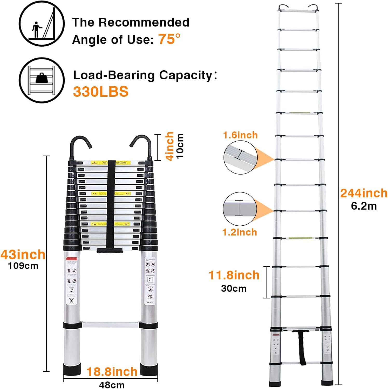 Telescoping Ladder 20 FT Portable Extension Ladder, Anti-Slip Folding Attic Ladder, Heavy Duty 330 Lb Capacity M50100