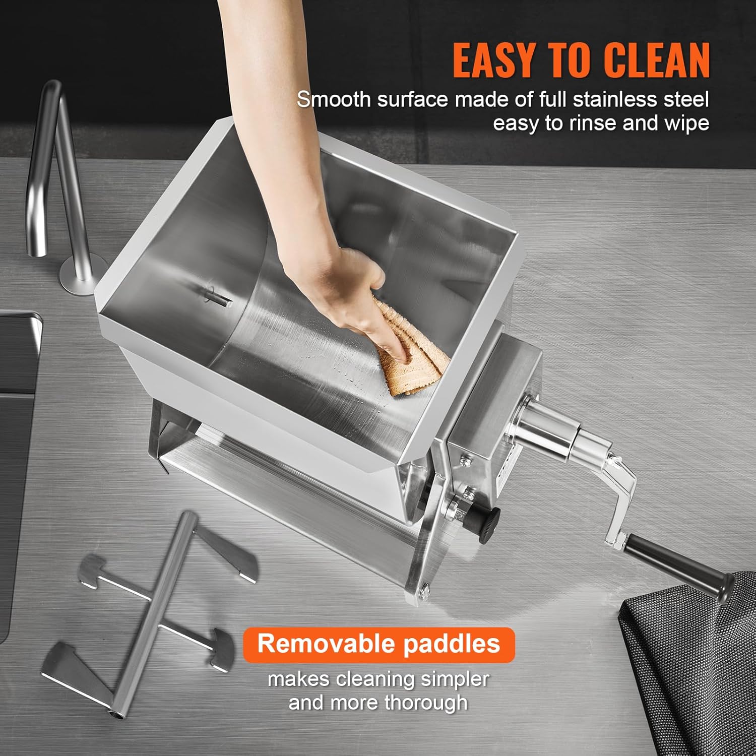Manual Meat Mixer, 30 lb Capacity, Stainless Steel with Lid and Handle O568