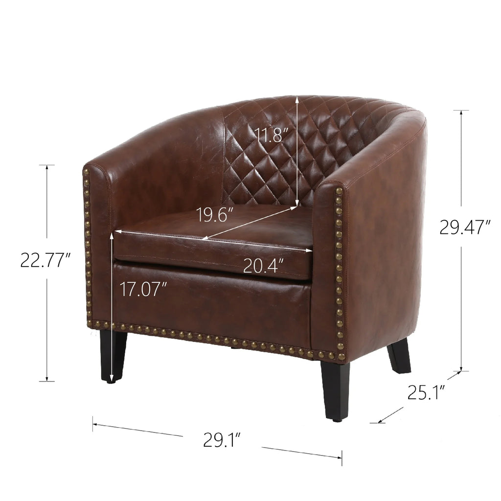 PU Leather Barrel Accent Chair with Nailheads Black V2667