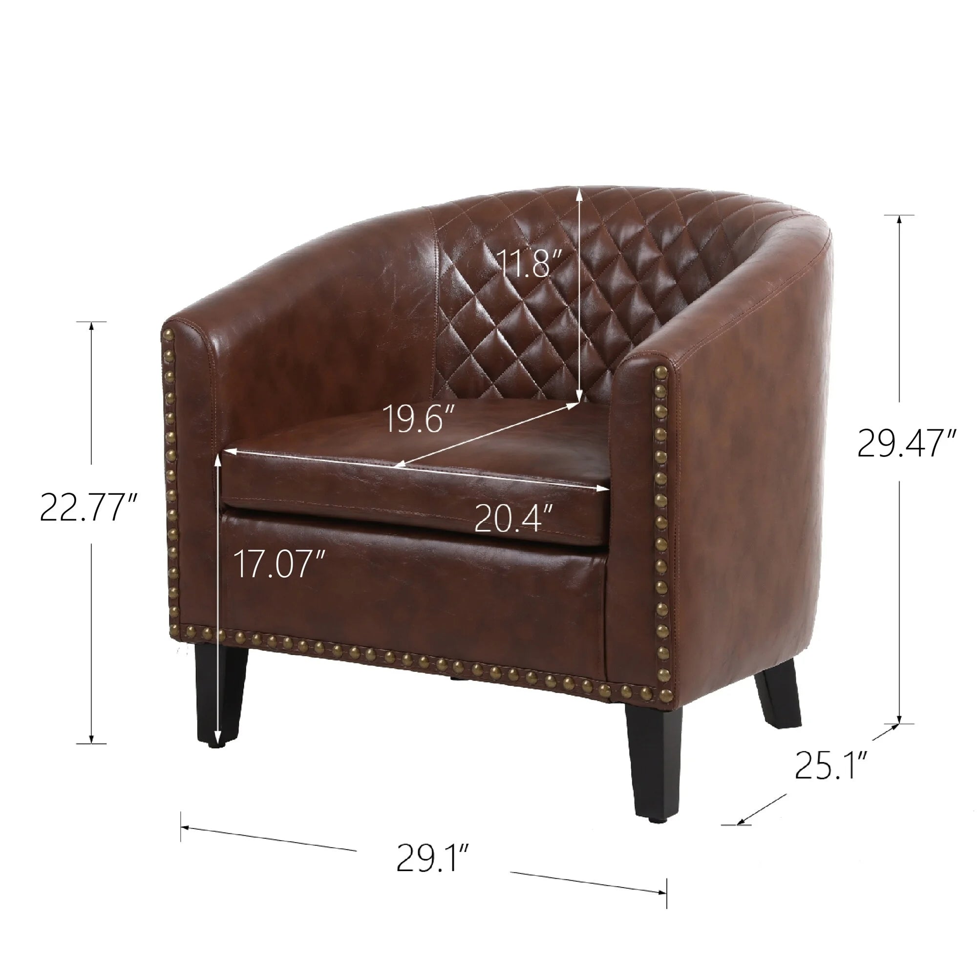 PU Leather Barrel Accent Chair with Nailheads Black V2667