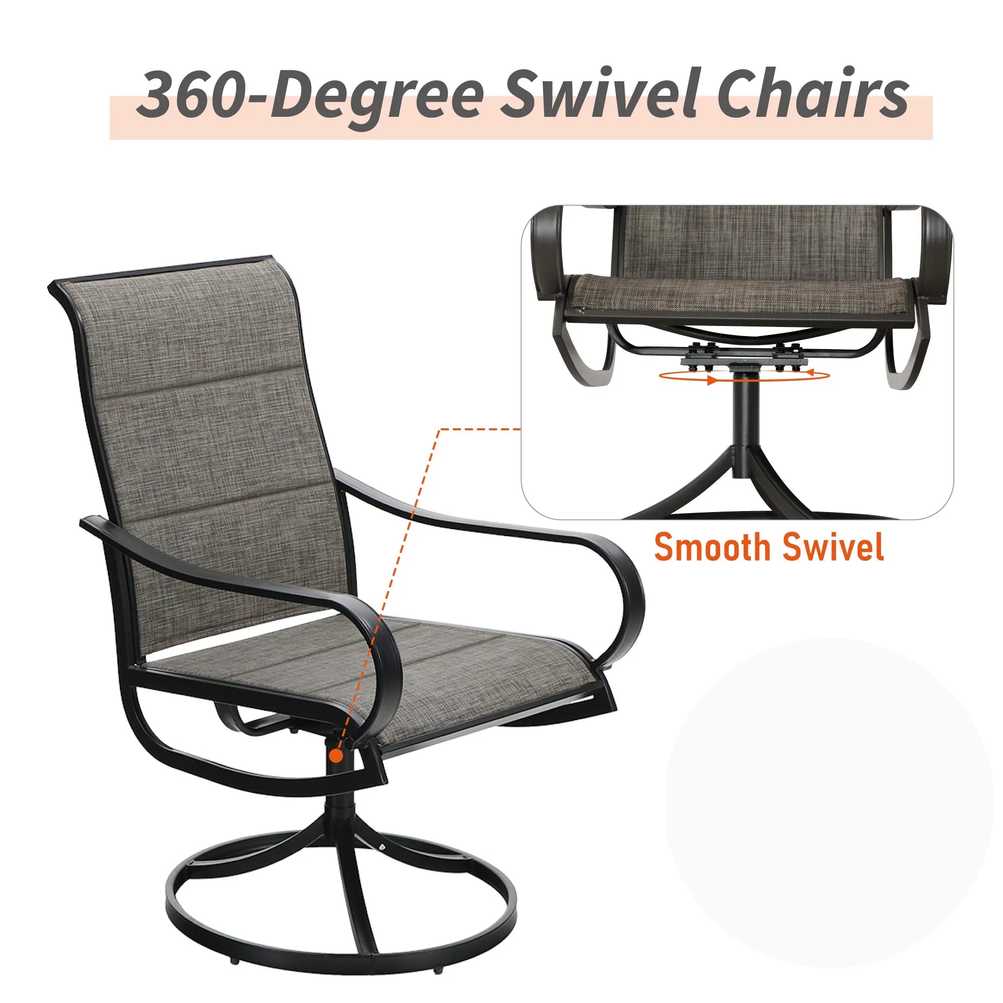 9 Piece Outdoor Metal Patio Dining Set with Square Table and Swivel Padded Chairs W244697