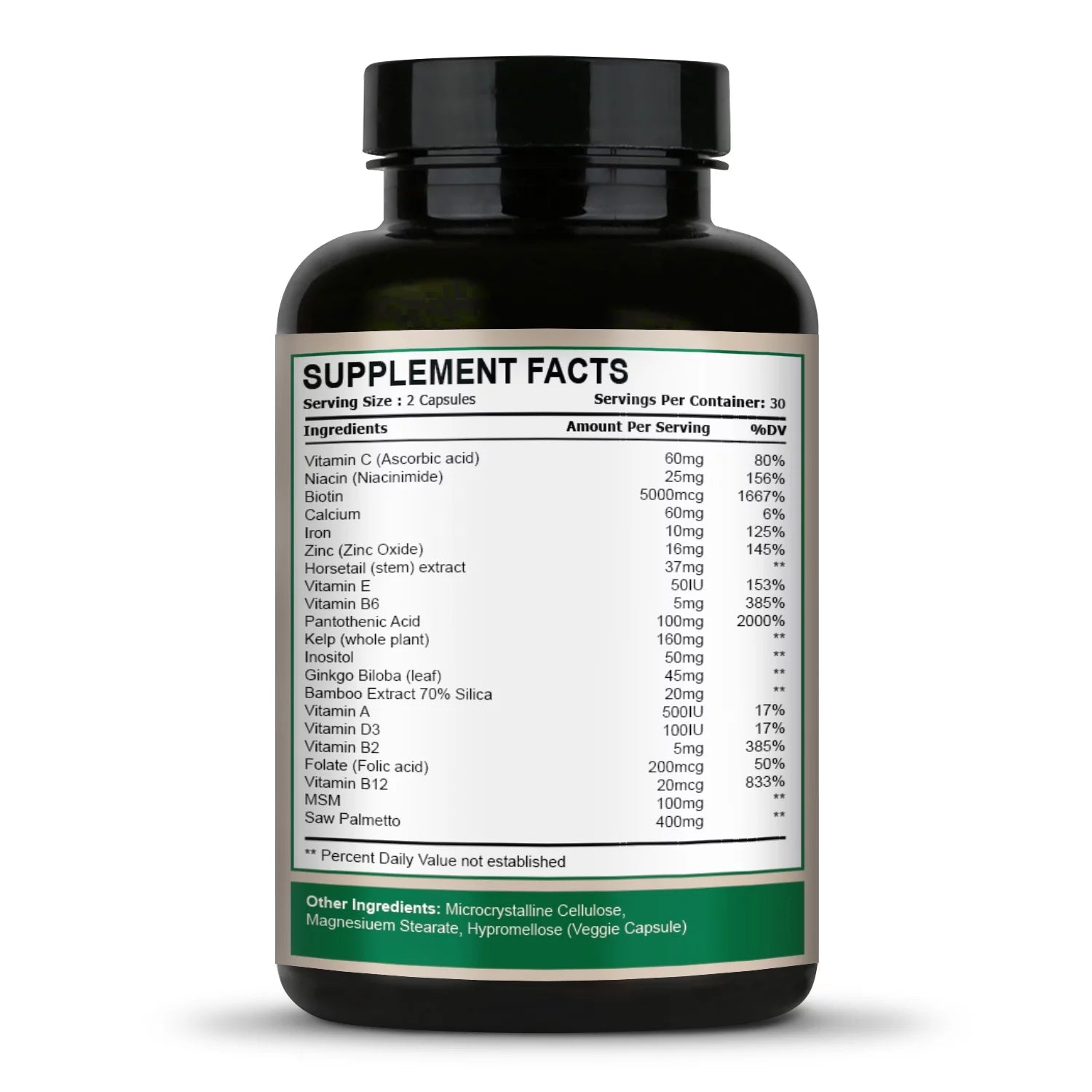 Biotin Hair Growth Vitamins with Saw Palmetto, 60 Capsules K150