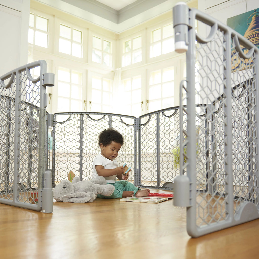 Adjustable Freestanding Play Space Gate, 6 Panels, Cool Gray C19220