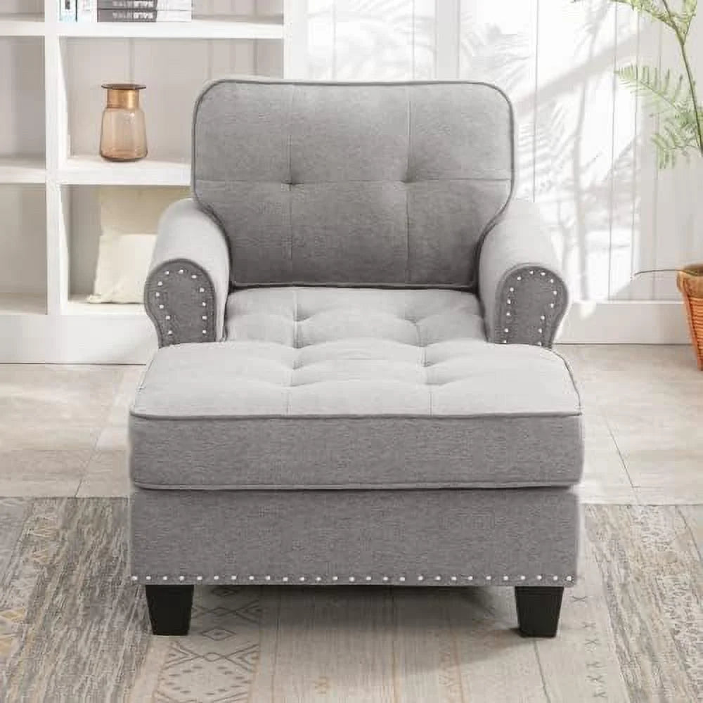 Linen Chaise Lounge Sofa Bed with Tufted Back for Small Spaces A879711