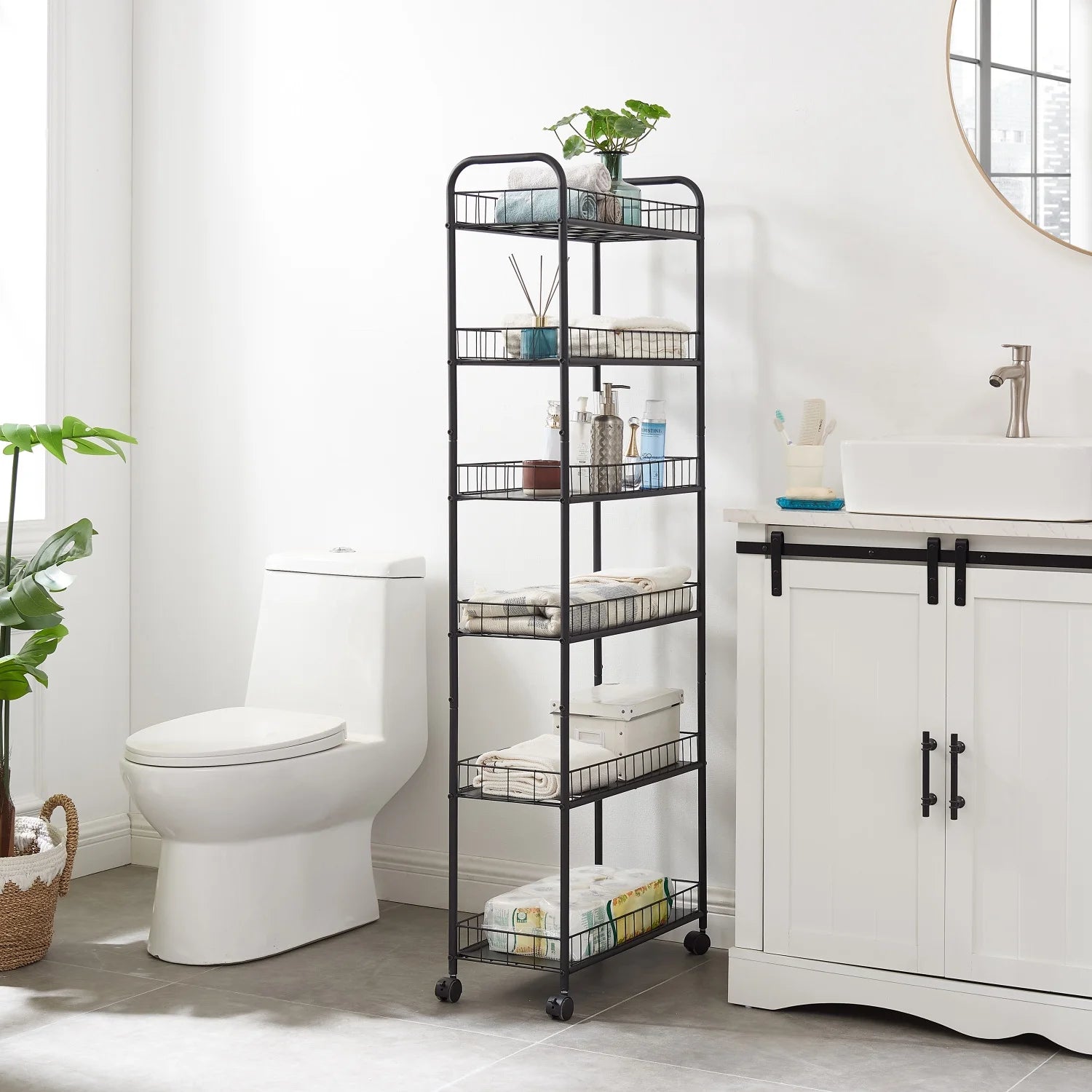 6-Tier Slim Rolling Storage Cart with Wheels, Metal Wire Shelving Rack O97375