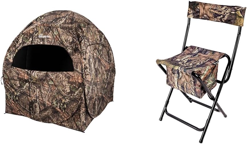 Ameristep Doghouse Run & Gun Hunting Blind | Lightweight 2 Person & Hunting Foldable Design Portable Lightweight High-Back Blind Chair with Backrest, Mossy Oak Break-up Country