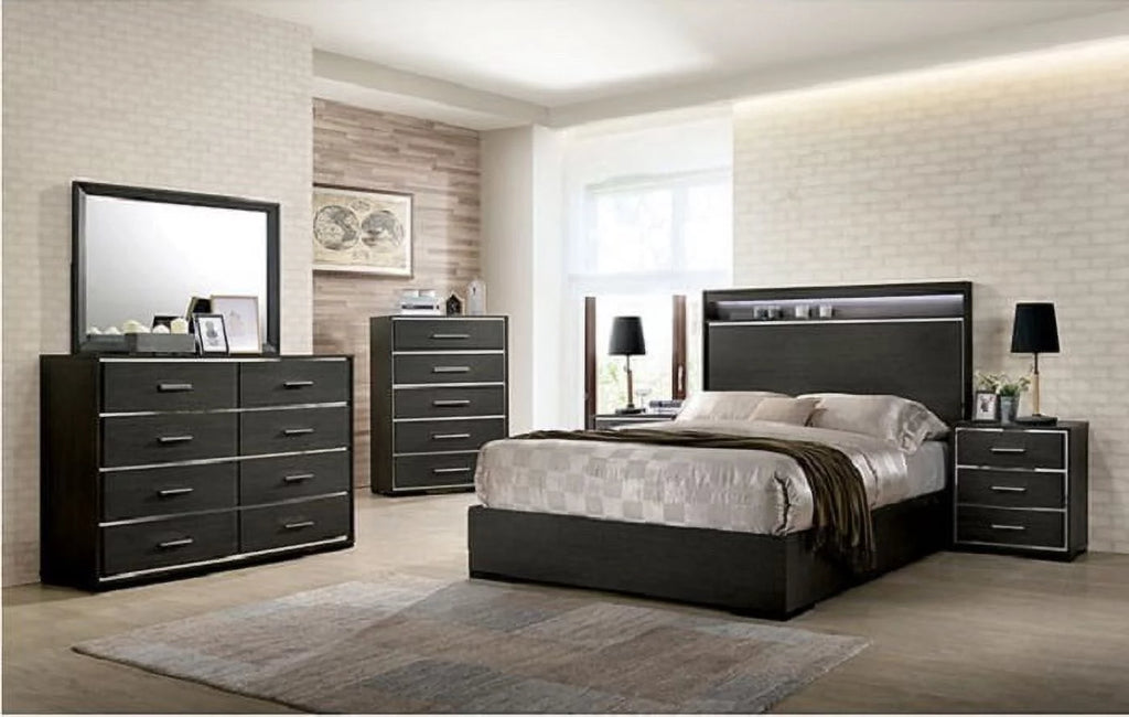King Size Storage Platform Bed Wooden Gray V674