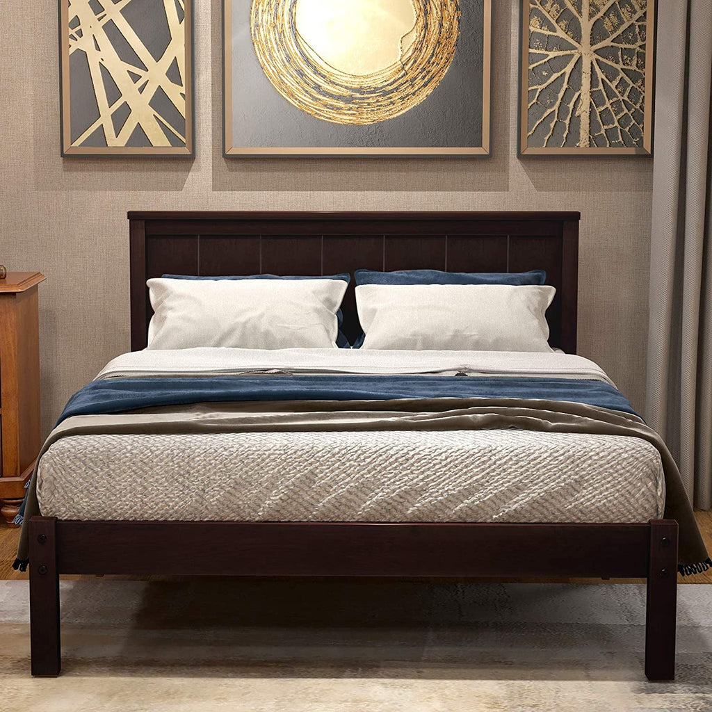 Solid Wood Platform Bed Frame with Headboard and Slat Support, Espresso P7697
