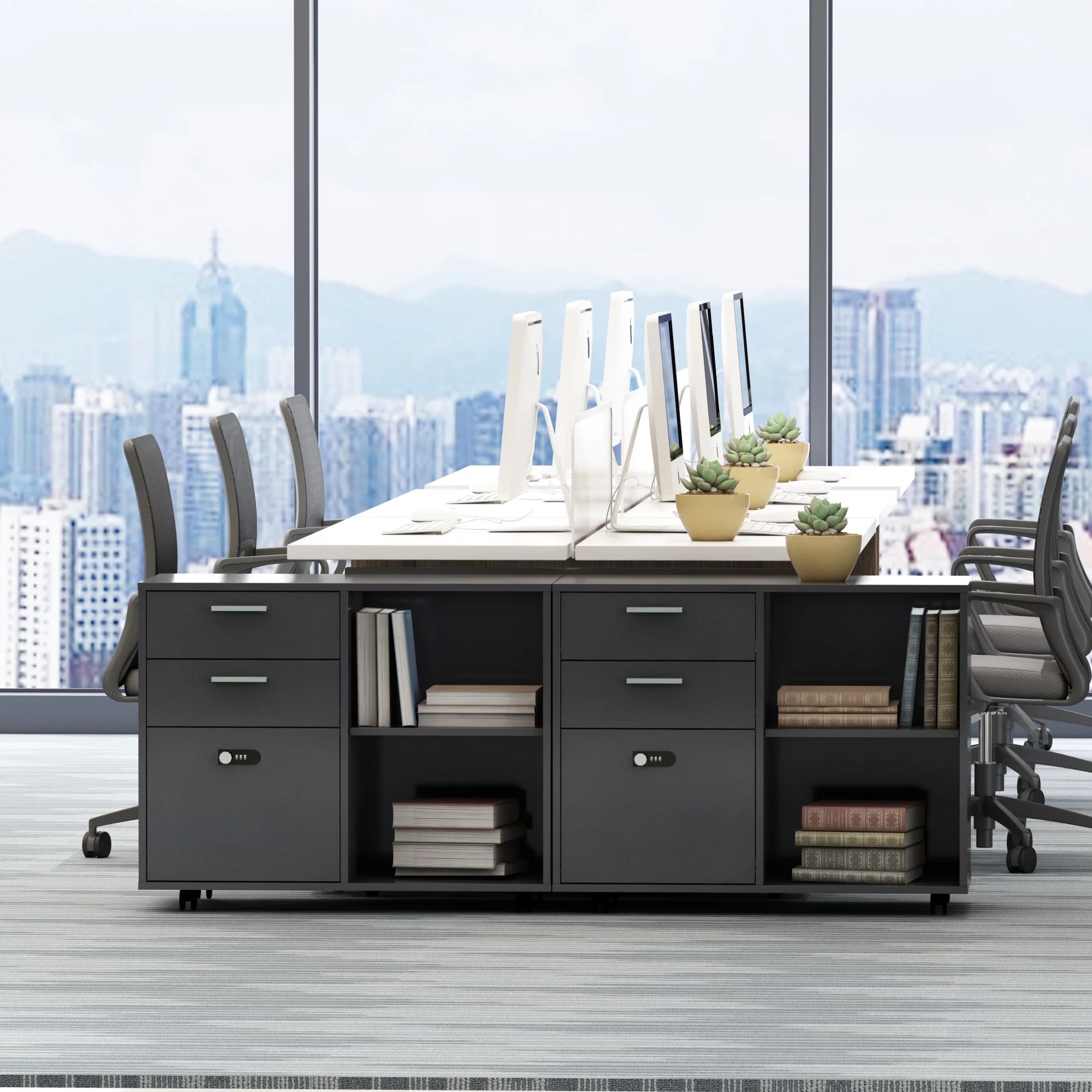 Wood File Cabinet with Lock, Mobile Lateral Filing Cabinet, Printer Stand S51832