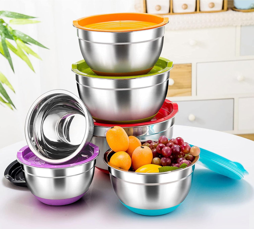 Stainless Steel Mixing Bowls with Airtight Lids, Nesting & Stackable, Set of 6 E712