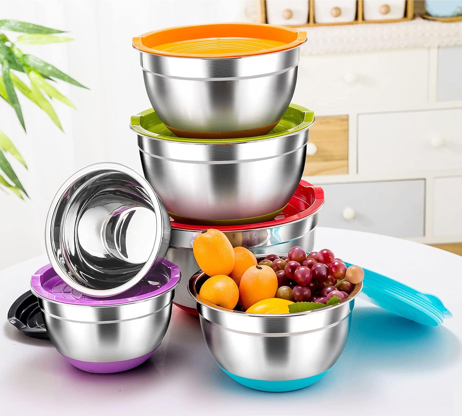 Stainless Steel Mixing Bowls with Airtight Lids, Nesting & Stackable, Set of 6 E712