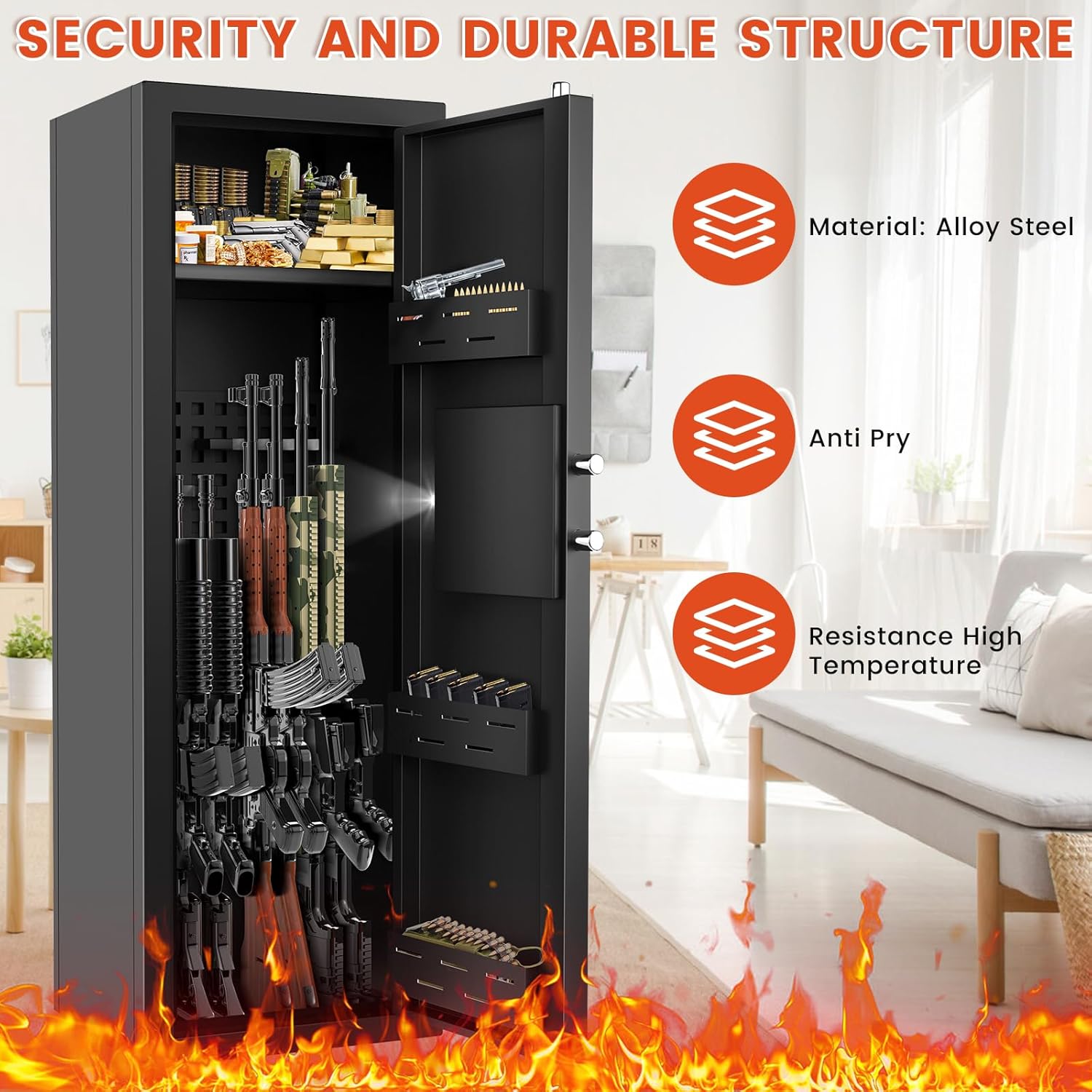 Gun Safe for 6-8 Guns, Fireproof, with Combination Lock and Alarm Z536838