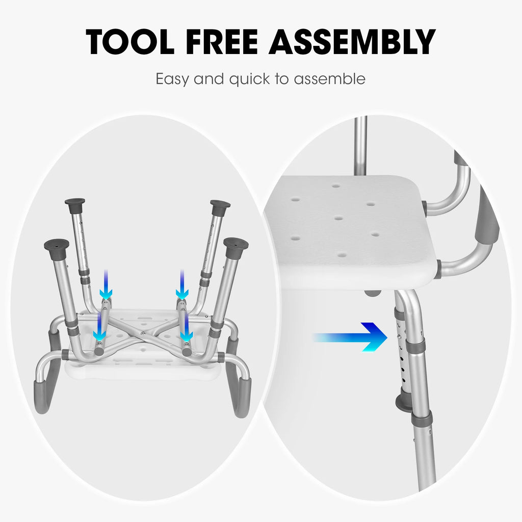 Shower Chair with Back and Padded Armrests, 6-Level Adjustable Height Q673