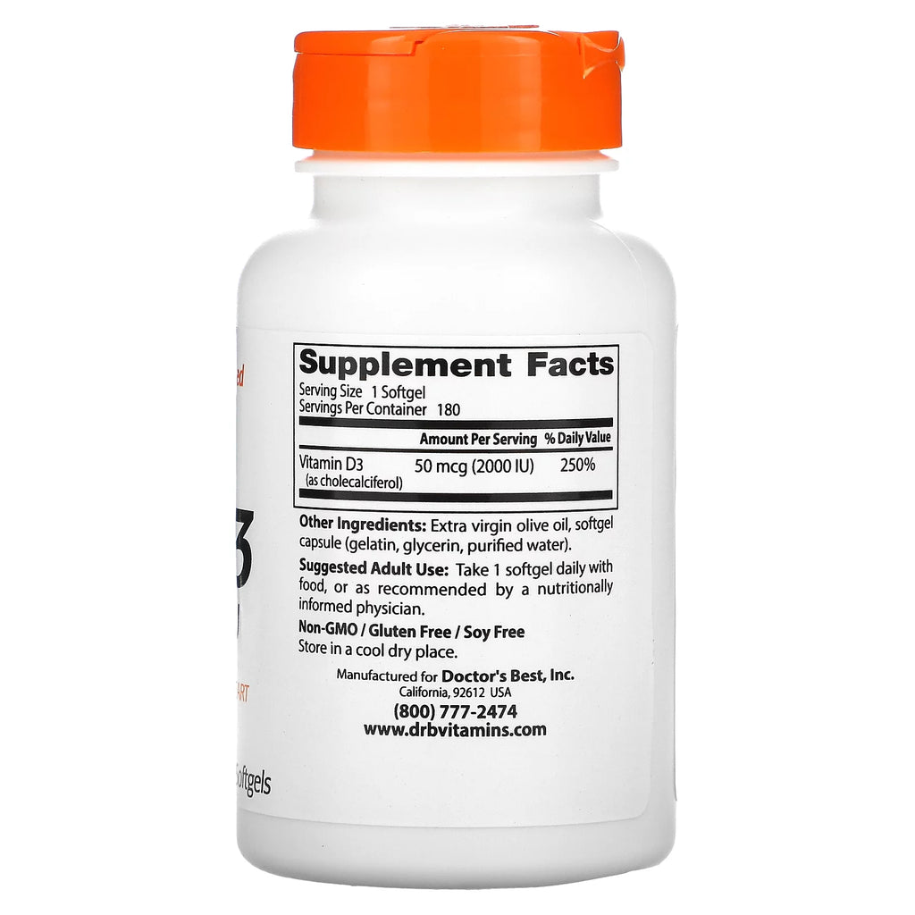 Vitamin D3 50 mcg 2000 IU Softgels, 180 Count V72272