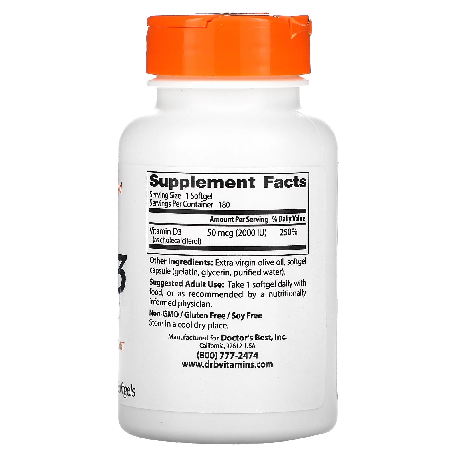 Vitamin D3 50 mcg 2000 IU Softgels, 180 Count V72272