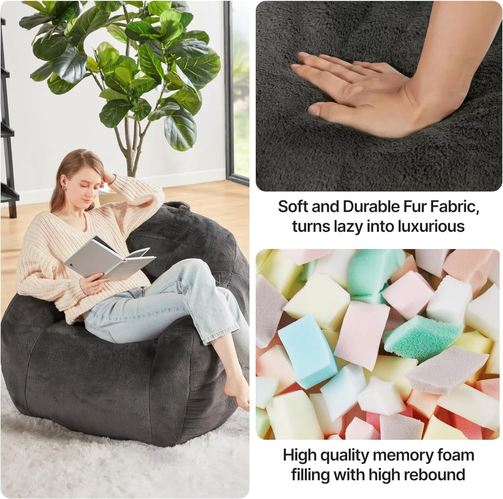 Giant Bean Bag Chair with Memory Foam Filler, Grey B491417