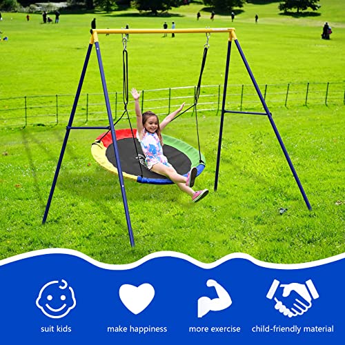 Saucer Tree Swing with A Frame Stand, Heavy Duty Outdoor Swing for Kids Y545819