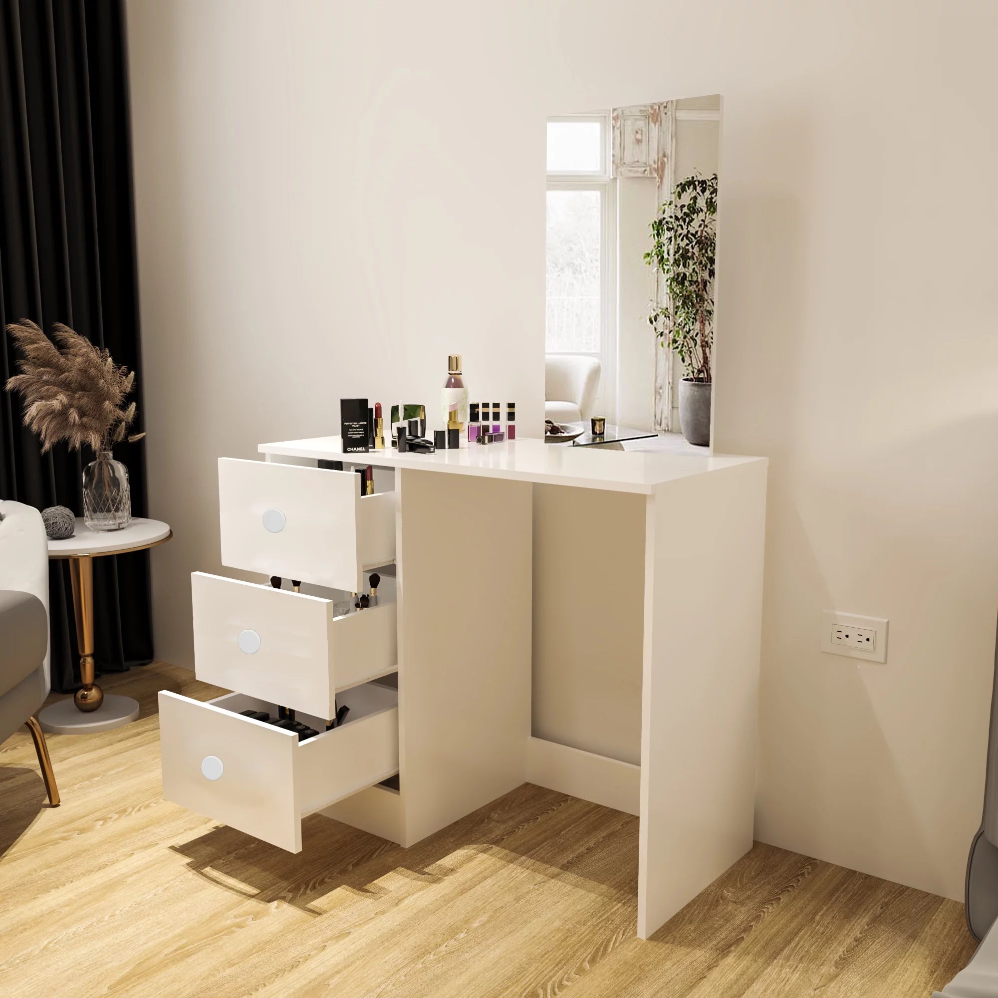 Modern Vanity Table with 3 Drawers and Mirror D499628