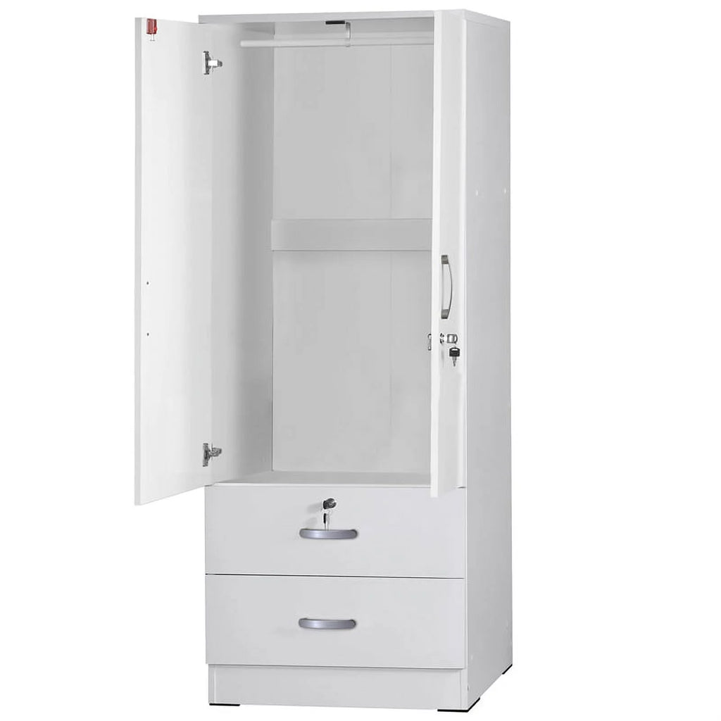 Wood 2-Door Wardrobe Armoire with 2-Drawers in White L701714