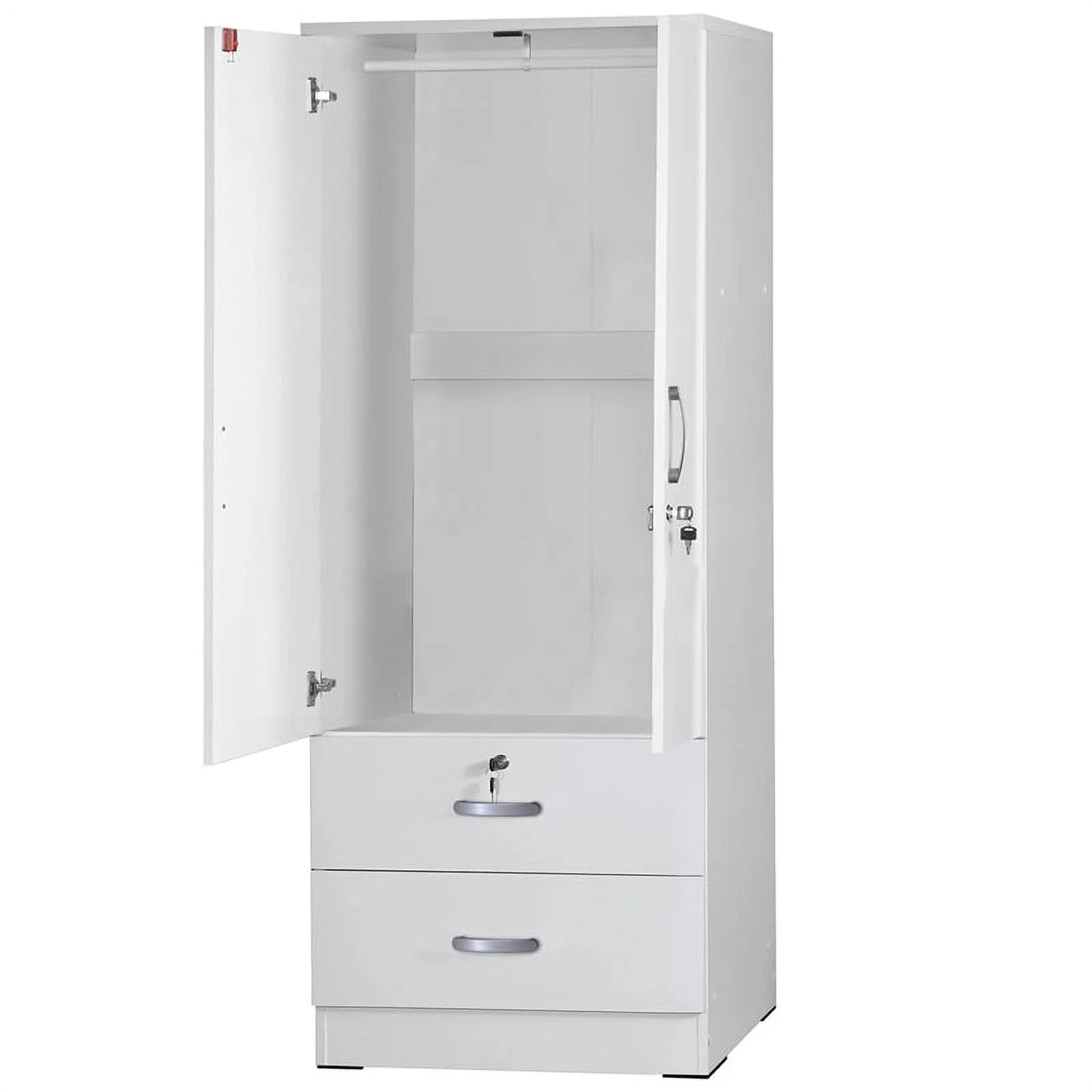 Wood 2-Door Wardrobe Armoire with 2-Drawers in White L701714