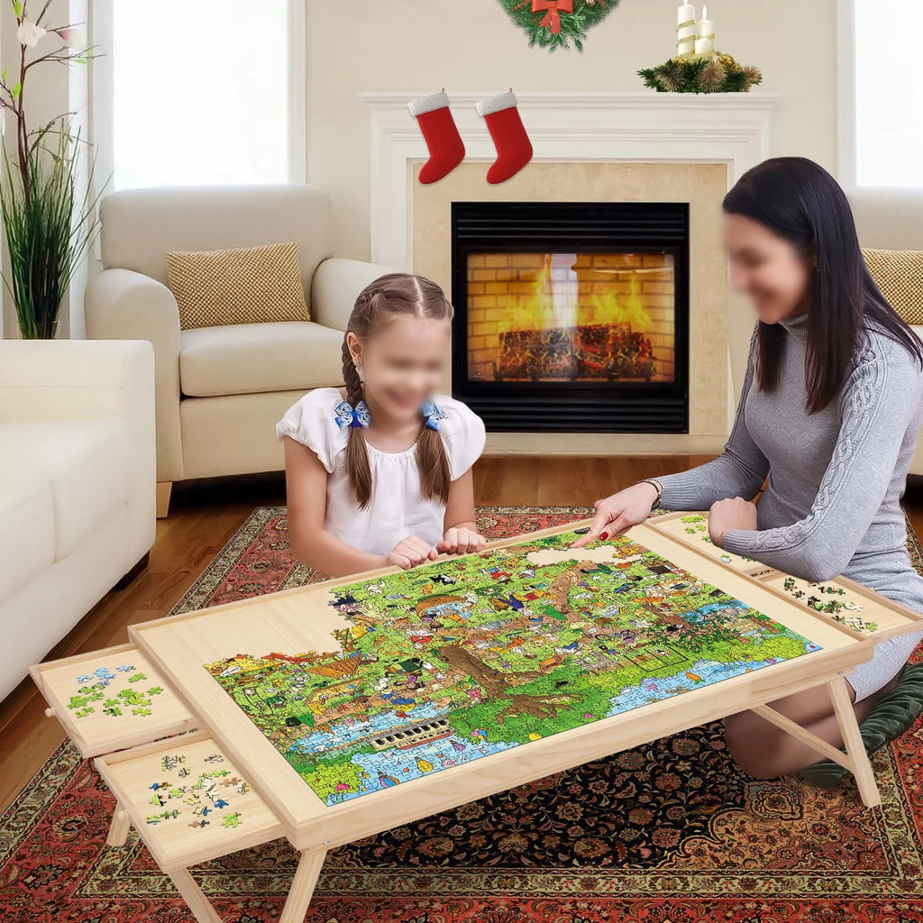 1500 Piece Wooden Jigsaw Puzzle Table with Folding Legs and 4 Drawers Q726