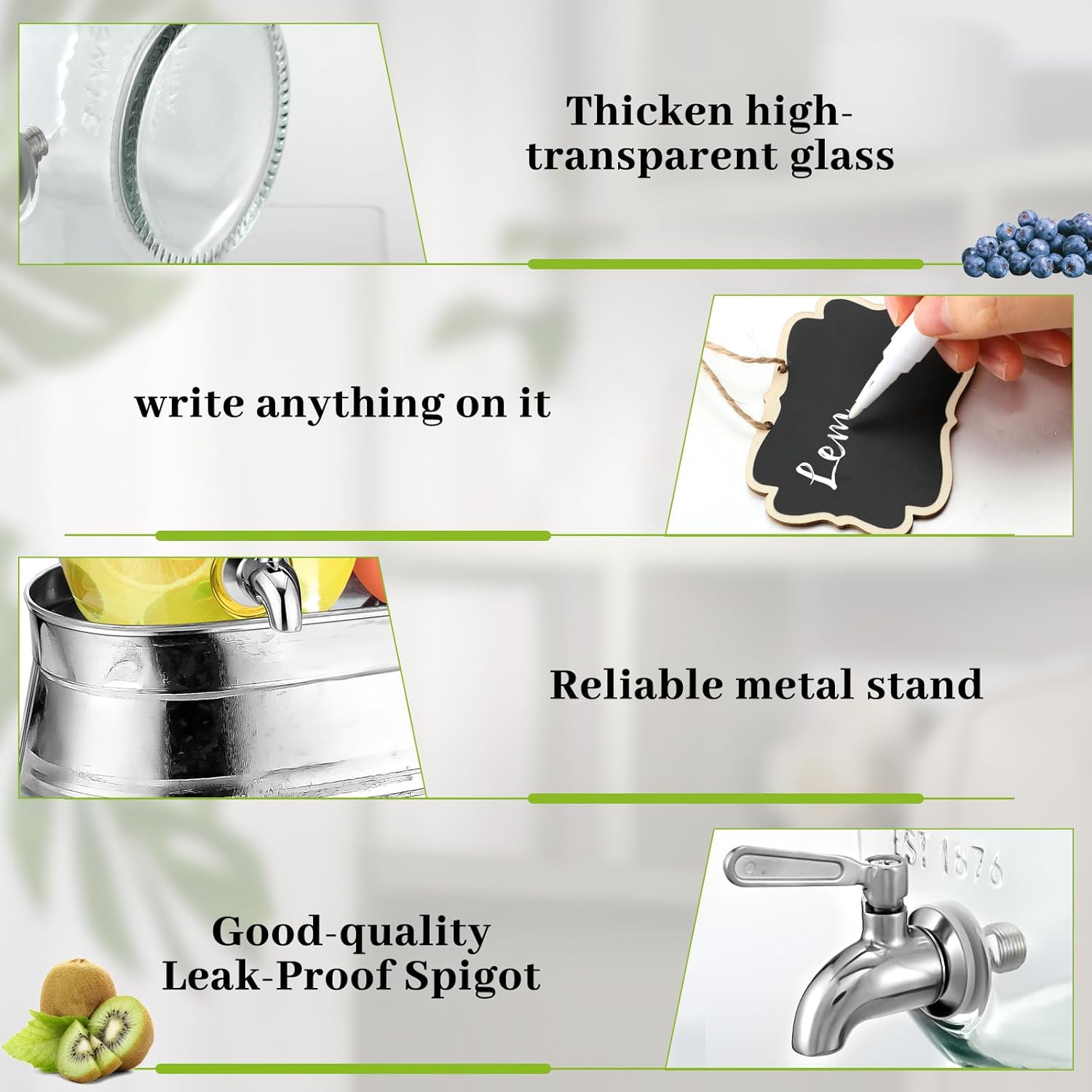 2 Pack 1 Gallon Glass Beverage Dispensers with Stand for Parties X367