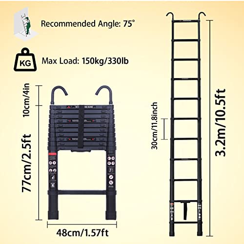 20.5ft Aluminum Telescoping Ladder with Roof Hooks, Adjustable Height, 330lb Capacity W609167