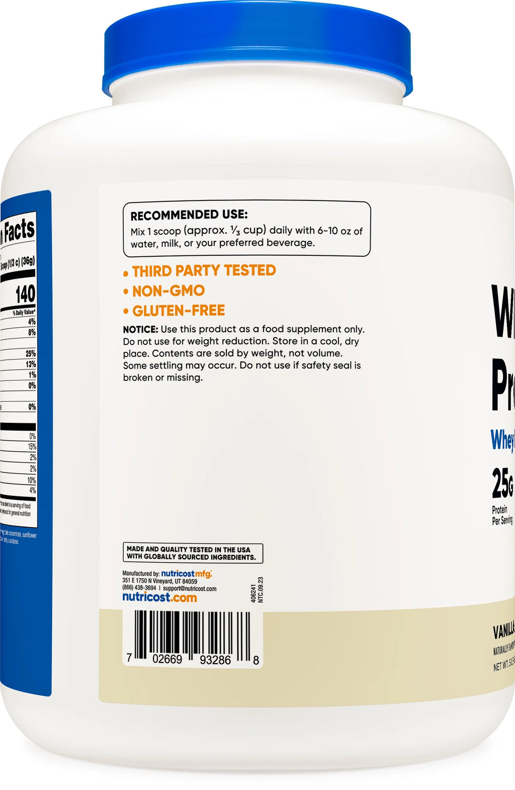 Whey Protein Concentrate Powder, Vanilla, 5 lbs B4921