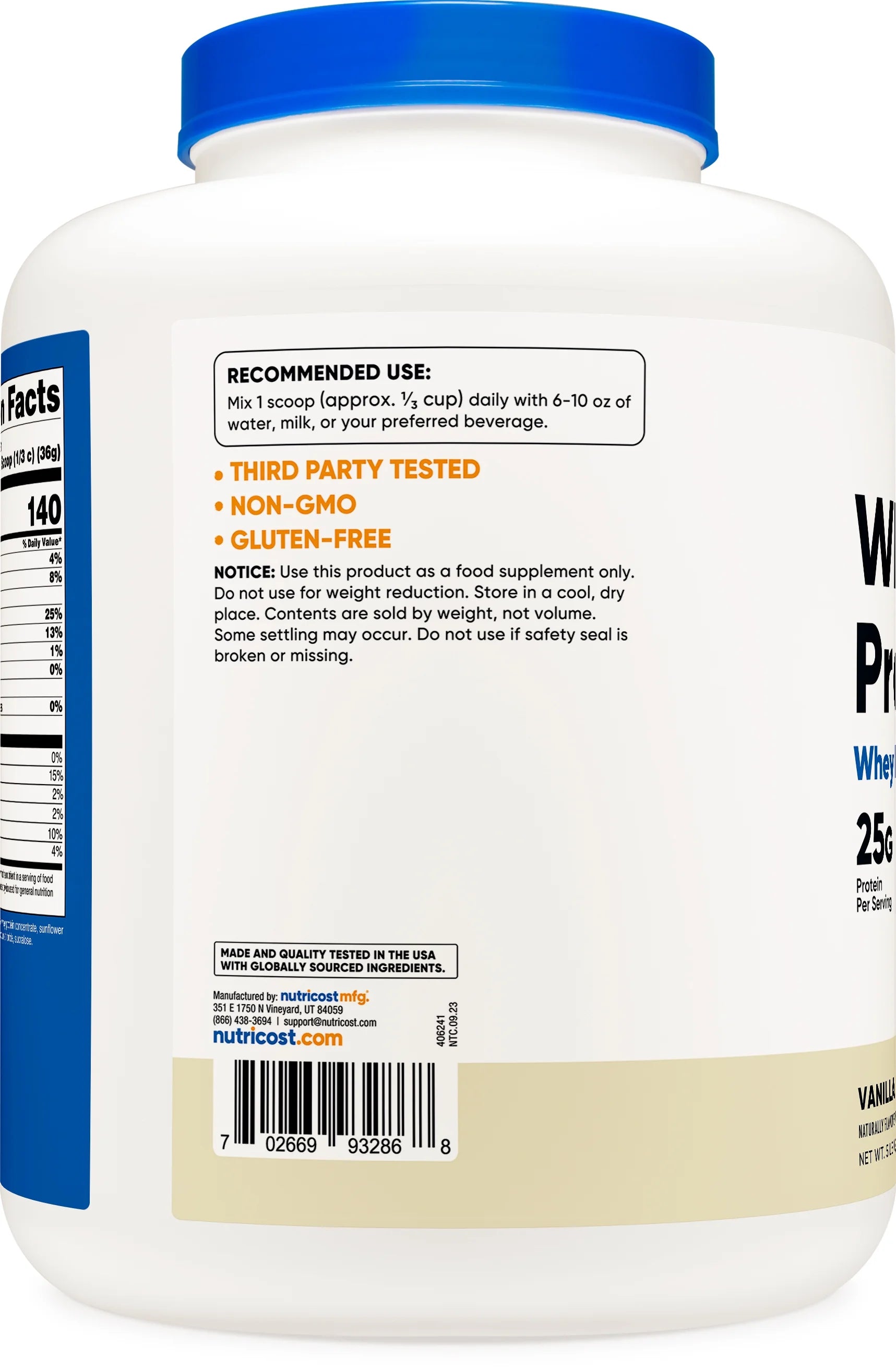 Whey Protein Concentrate Powder, Vanilla, 5 lbs B4921