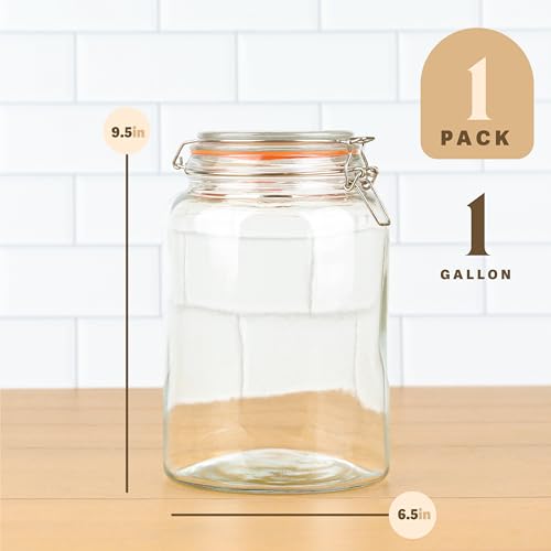 1 Gallon Glass Mason Jar with Hinged Lids, Wide-Mouth Airtight Canning Jar, Pickling & Flour Storage - Pack of 2 U55043