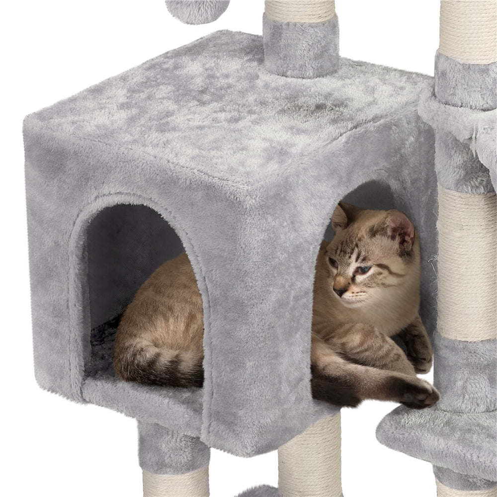 Cat Tree with Condo Perch Basket and Scratchers, Light Gray H7967