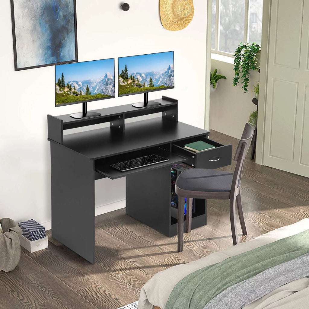 Small Desk with Drawer for Small Spaces, Computer Desk with Keyboard Tray and Shelf B703022