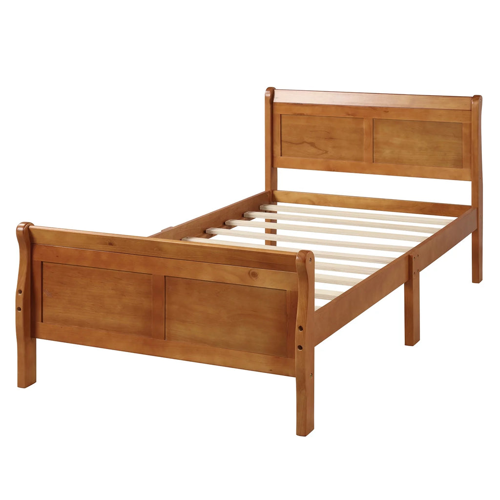 Twin Platform Bed Frame with Headboard and Wood Slat Support X468