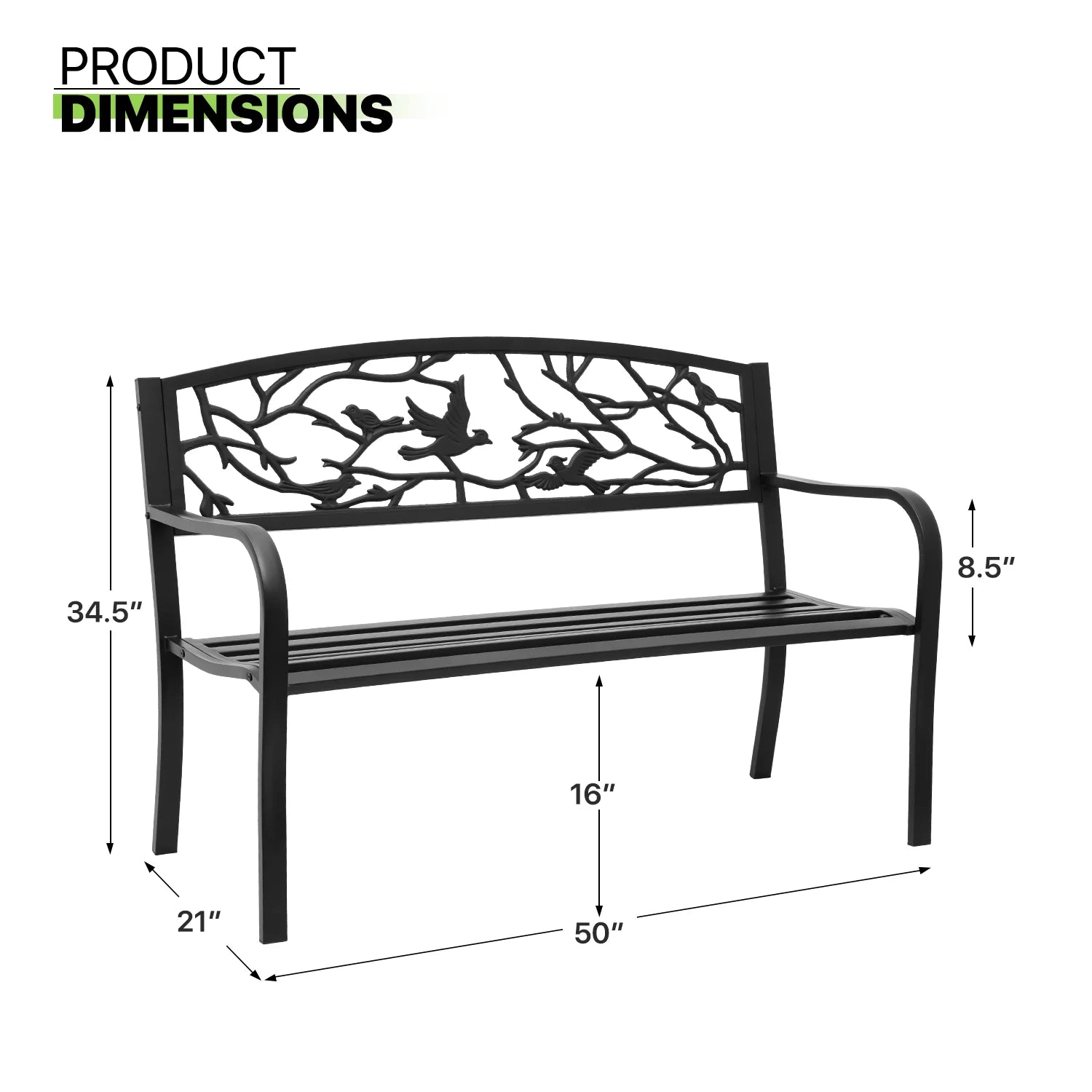 Outdoor Cast Iron Patio Bench with Bird Design Backrest Z971510