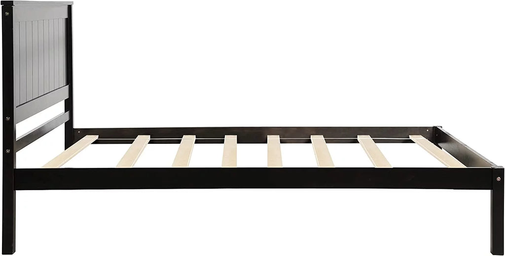 Solid Wood Platform Bed Frame with Headboard and Slat Support, Espresso P7697