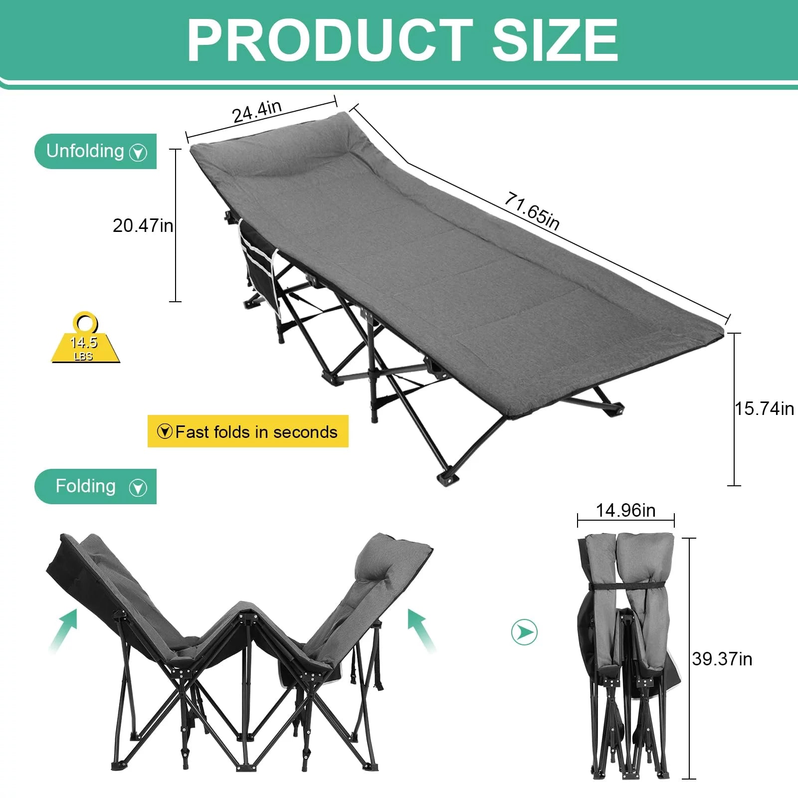 Folding Camping Cot with Pillow, Lightweight for Indoor and Outdoor Use P694196