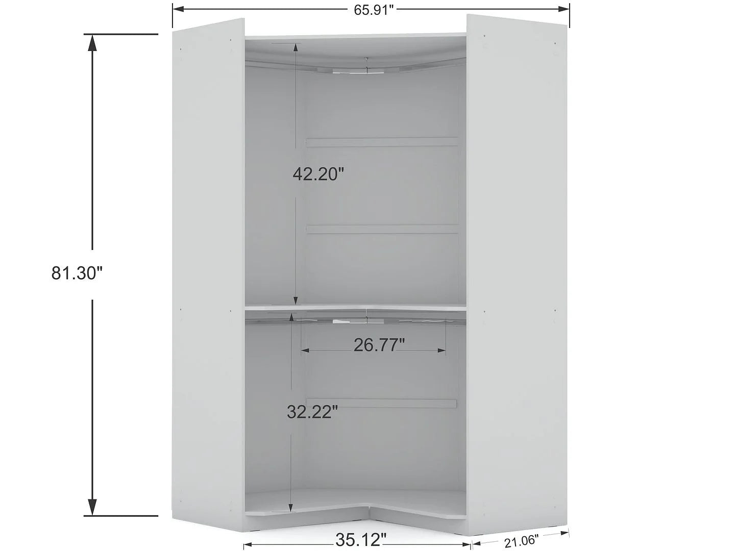 Modern Corner Wardrobe Closet with 2 Drawers U593
