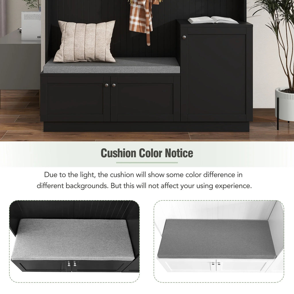 Hall Tree with Bench and Shoe Storage, Coat Rack with Cushion, Black P6332