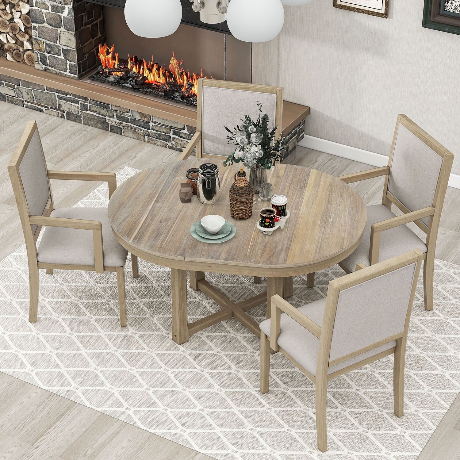 Extendable Wood Dining Table Set, 5-Piece T476437